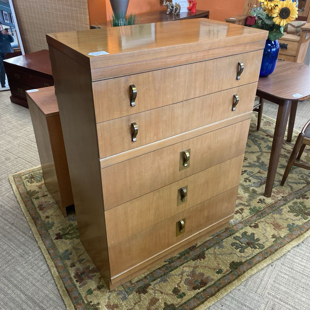 Vintage Natural Brass Handle Highboy (AS IS)