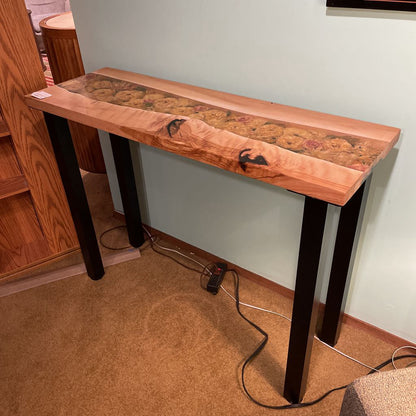 Local Craftsman Maple and Floral Resin Console Table C CONSOLE TABLES