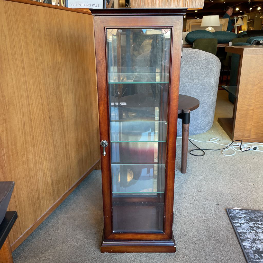 Dark Wood 4 tier Glass Panel Display Cabinet