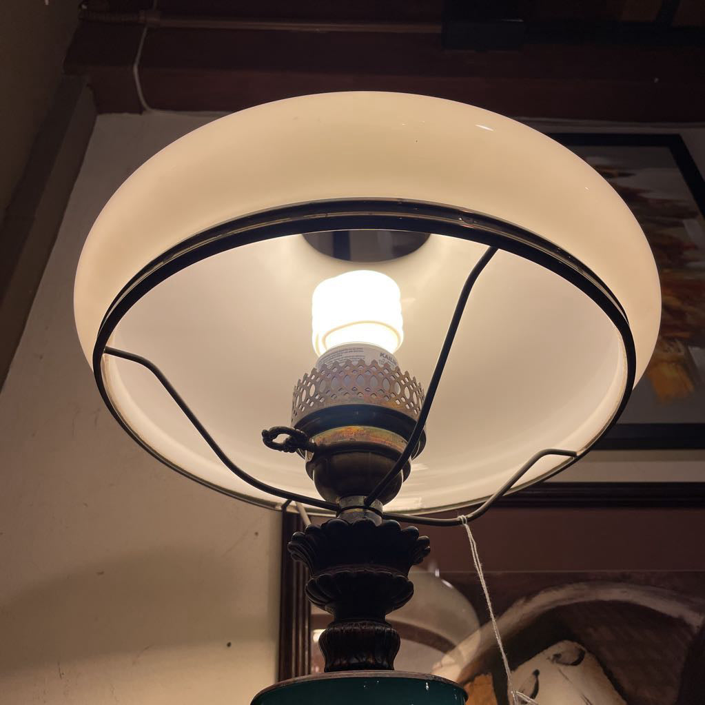 Blue Glass Converted Kerosene Style Lamp LAMPS