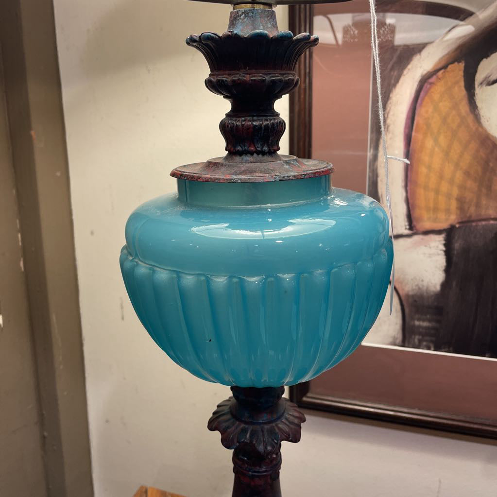 Blue Glass Converted Kerosene Style Lamp LAMPS