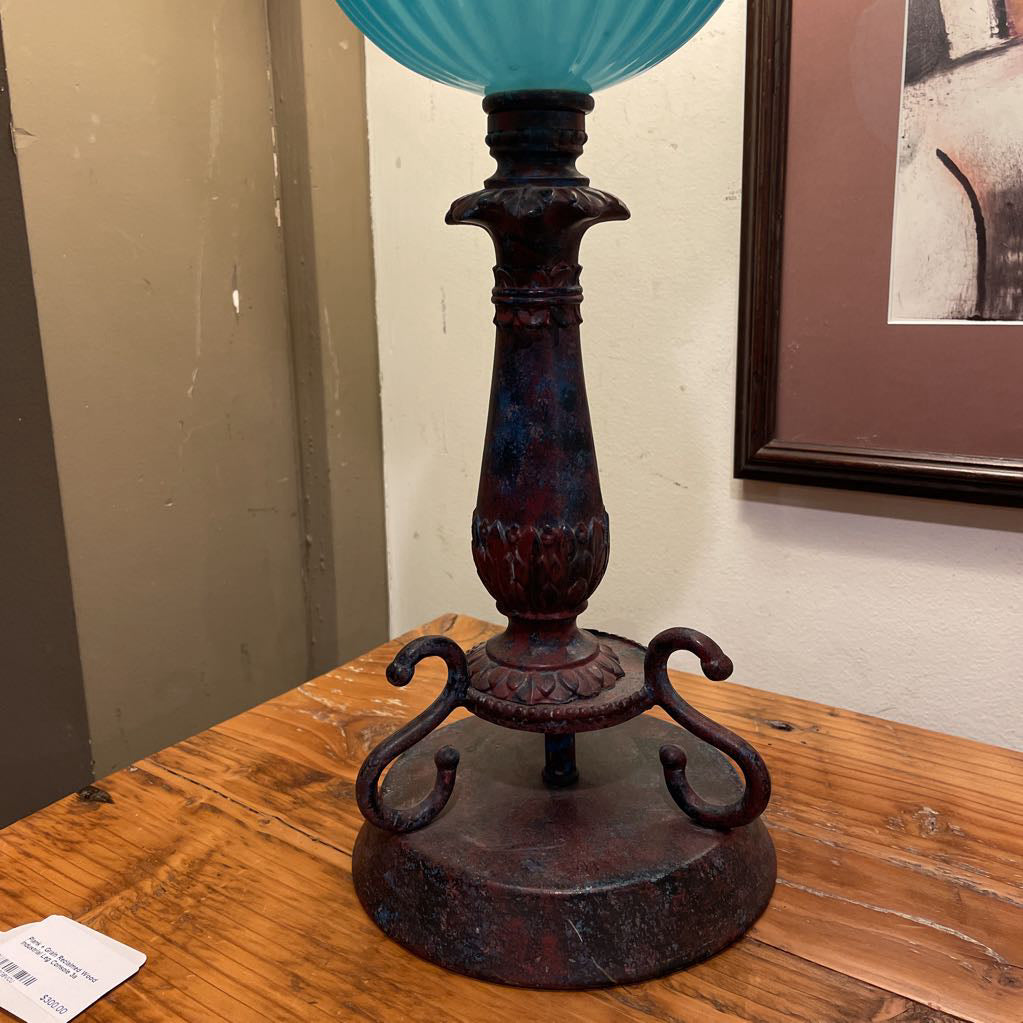Blue Glass Converted Kerosene Style Lamp LAMPS