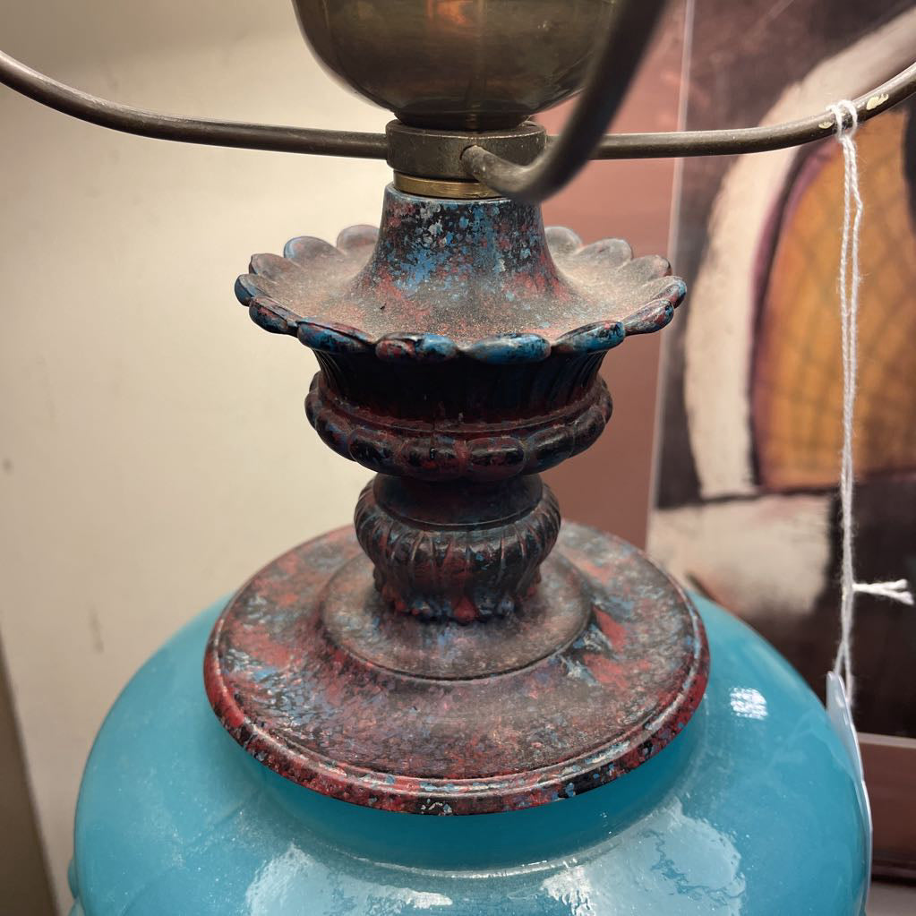 Blue Glass Converted Kerosene Style Lamp LAMPS