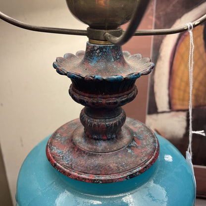 Blue Glass Converted Kerosene Style Lamp LAMPS