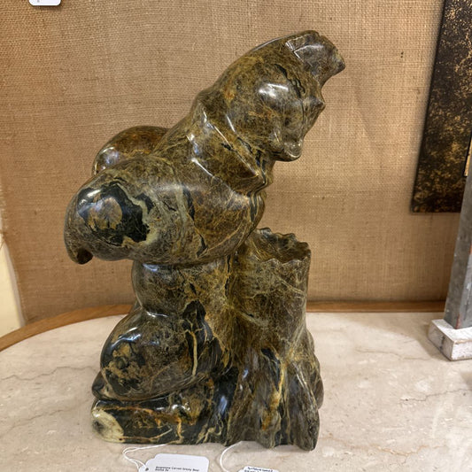 Soapstone Carved Grizzly Bear Statue UNIQUE FINDS