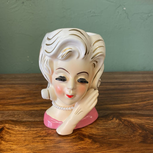 Vintage Blonde Hair Gloved Hand Lady Head Vase