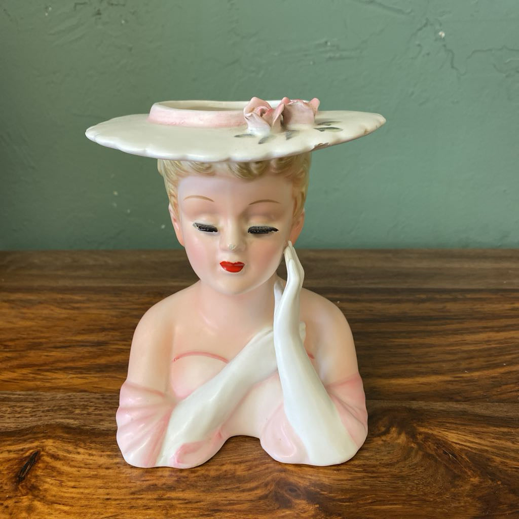 Vintage Pink Gown Lady Head Vase (AS IS)