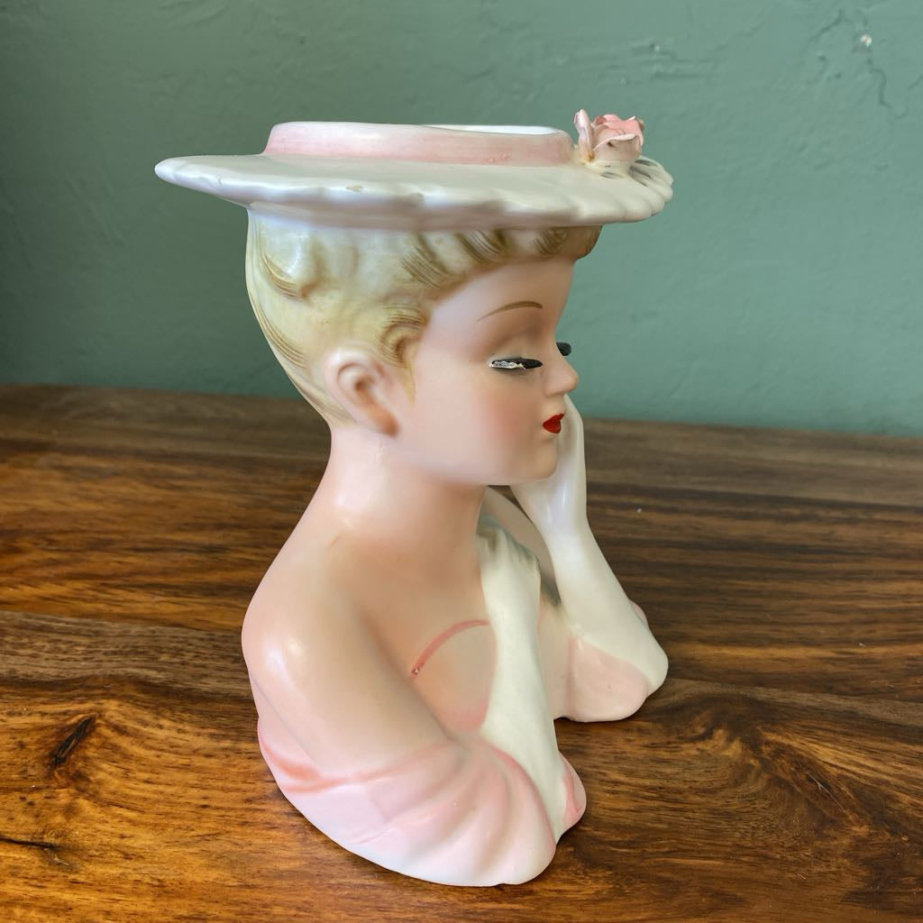 Vintage Pink Gown Lady Head Vase (AS IS)