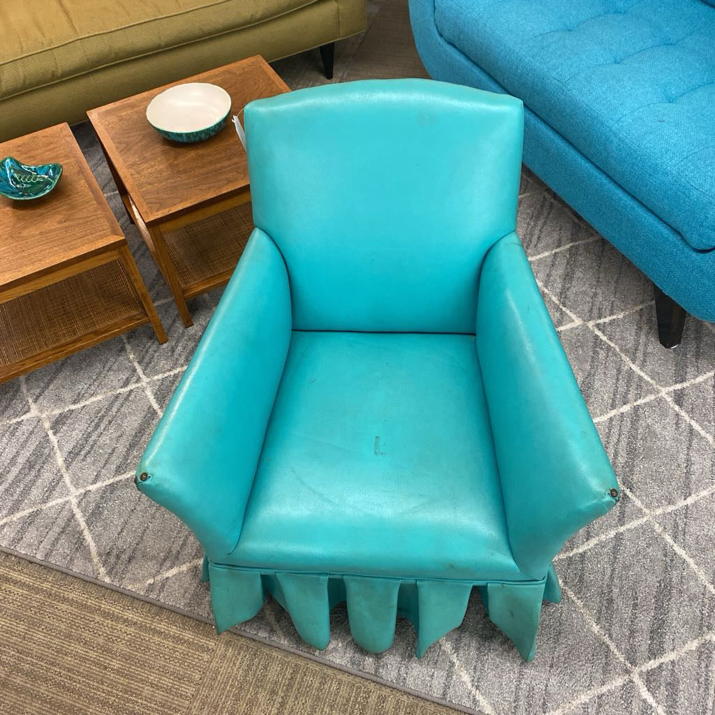 Vintage Teal Vinyl Skirted Nail Head Chair (AS IS) U ACCENT CHAIRS
