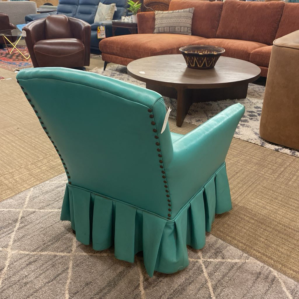 Vintage Teal Vinyl Skirted Nail Head Chair (AS IS) U ACCENT CHAIRS