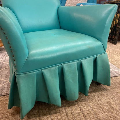 Vintage Teal Vinyl Skirted Nail Head Chair (AS IS) U ACCENT CHAIRS