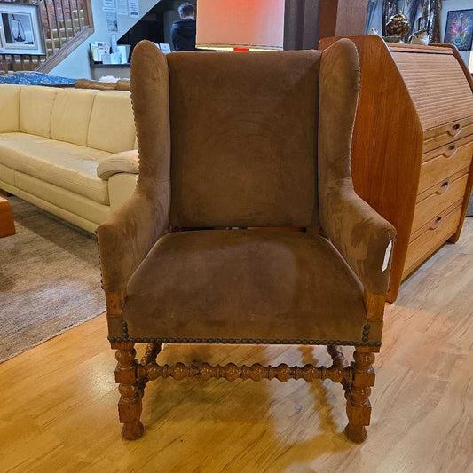 Caramel Suedette Wingback Chair with Spun Wood Legs