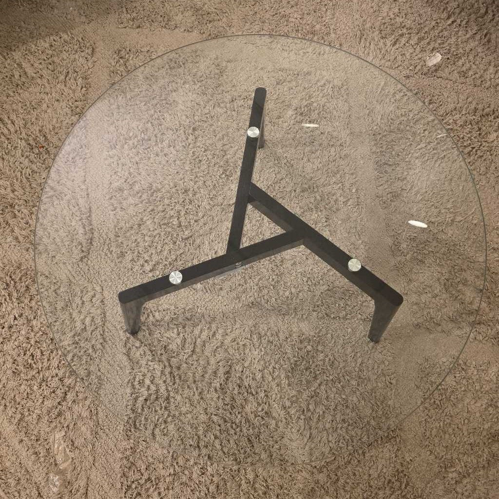Round Glass Coffee Table with Black Painted Legs