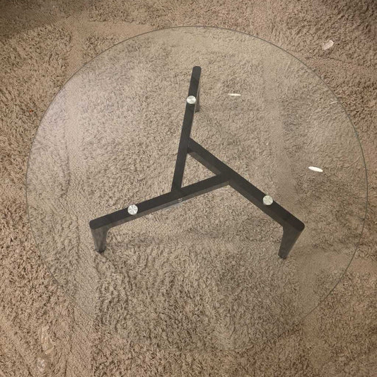 Round Glass Coffee Table with Black Painted Legs