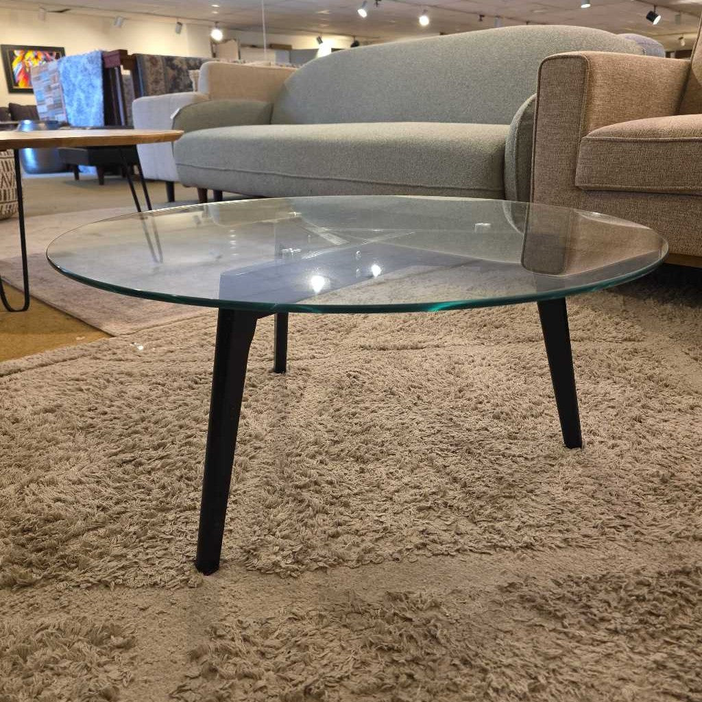 Round Glass Coffee Table with Black Painted Legs