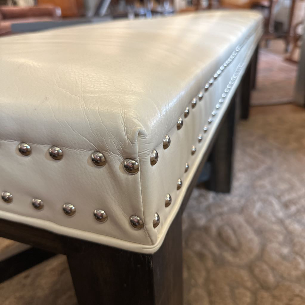 Large White Leather Nailhead Accent Bench C ACCENT BENCHES