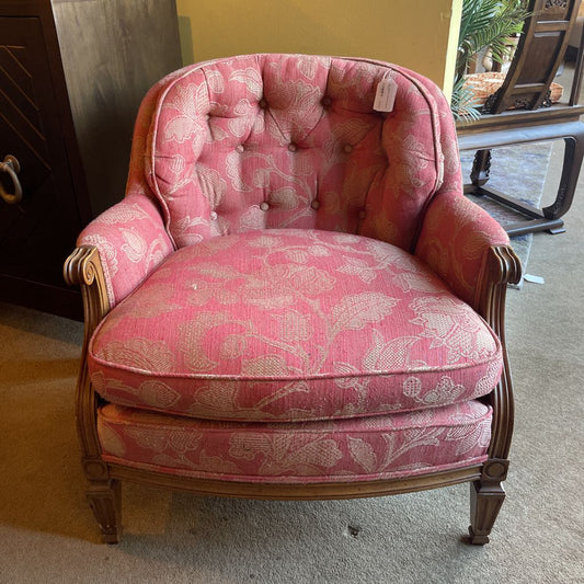 Vint. Orange & Gold Print Accent Chair
