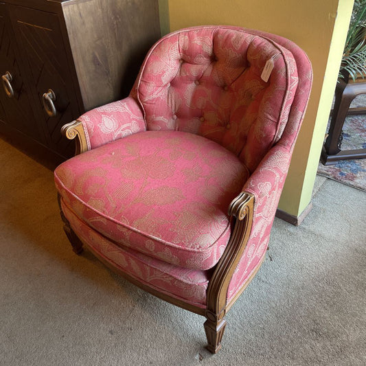 Vint. Orange & Gold Print Accent Chair