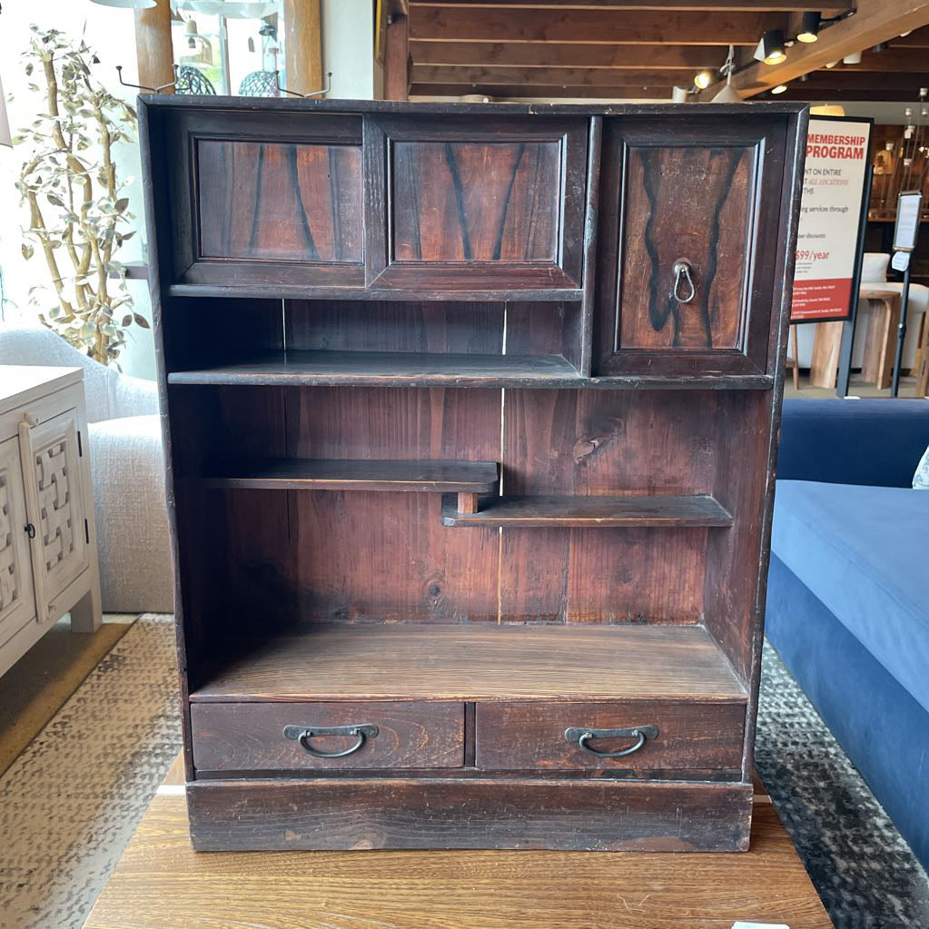Dark Wood Display Tansu with Offset Shelf C CABINETS