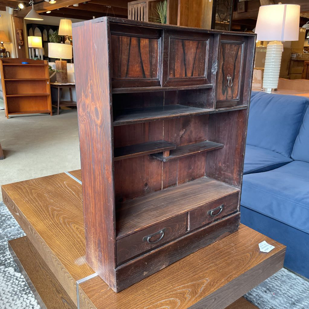 Dark Wood Display Tansu with Offset Shelf C CABINETS
