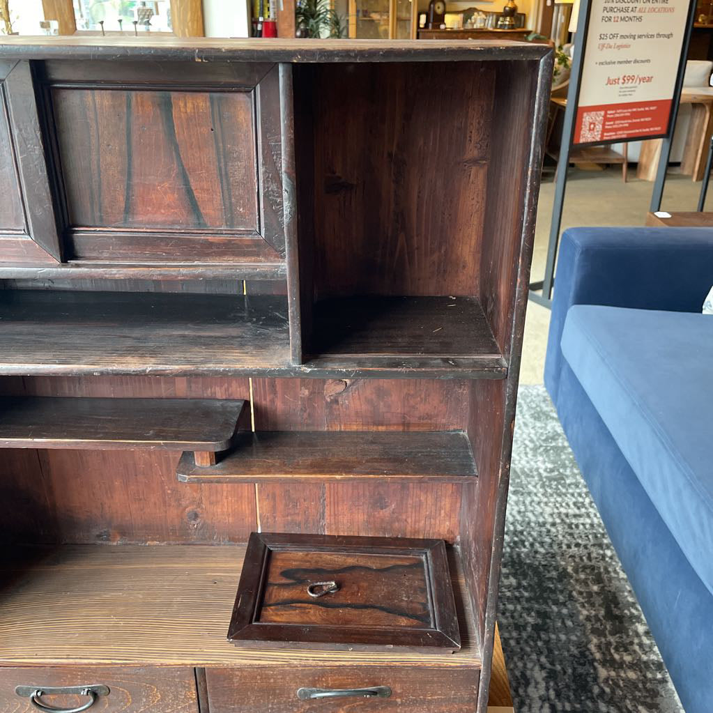 Dark Wood Display Tansu with Offset Shelf C CABINETS