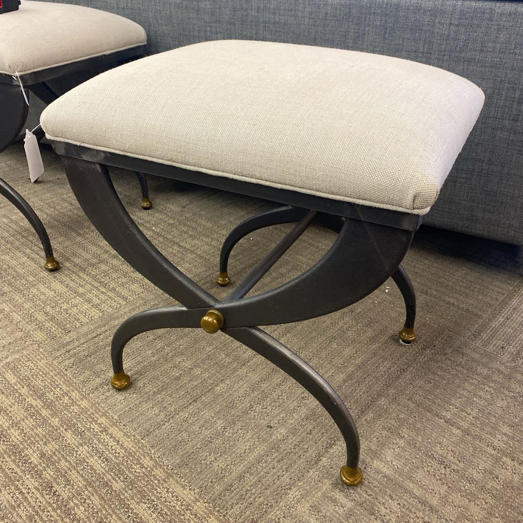 RESTORATION HARDWARE Iron & Linen Stool C ACCENT BENCHES