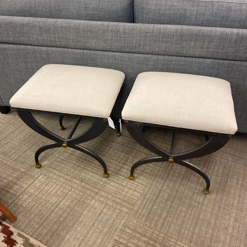 RESTORATION HARDWARE Iron & Linen Stool C ACCENT BENCHES