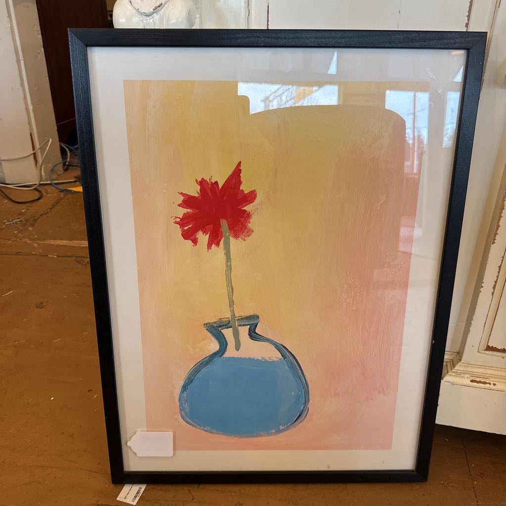 Yellow Background Blue Vase Print ART