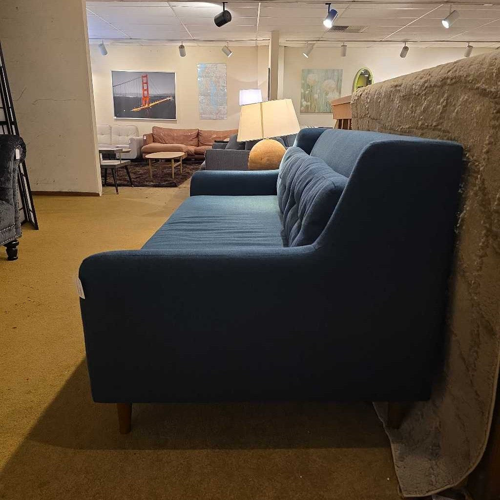 West Elm Dark Teal Sofa with Tufted Pillows