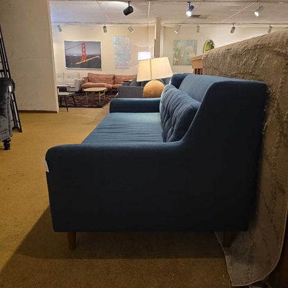 West Elm Dark Teal Sofa with Tufted Pillows