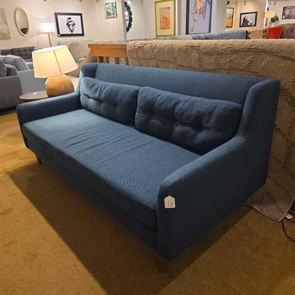 West Elm Dark Teal Sofa with Tufted Pillows