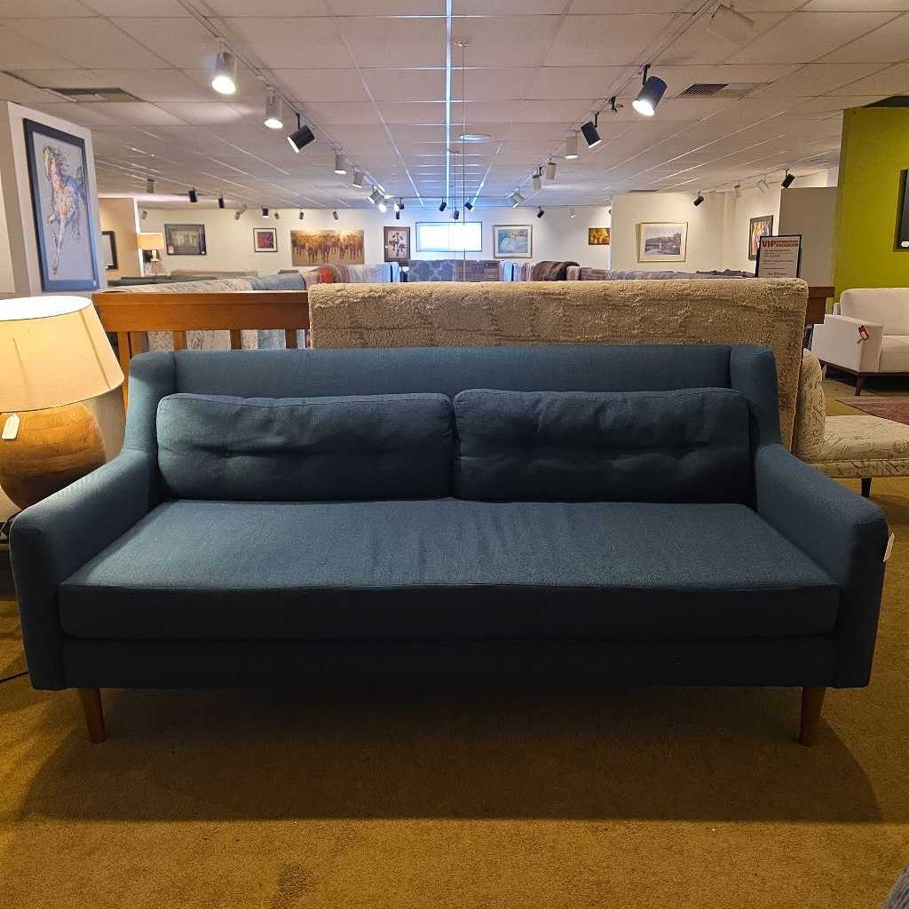West Elm Dark Teal Sofa with Tufted Pillows