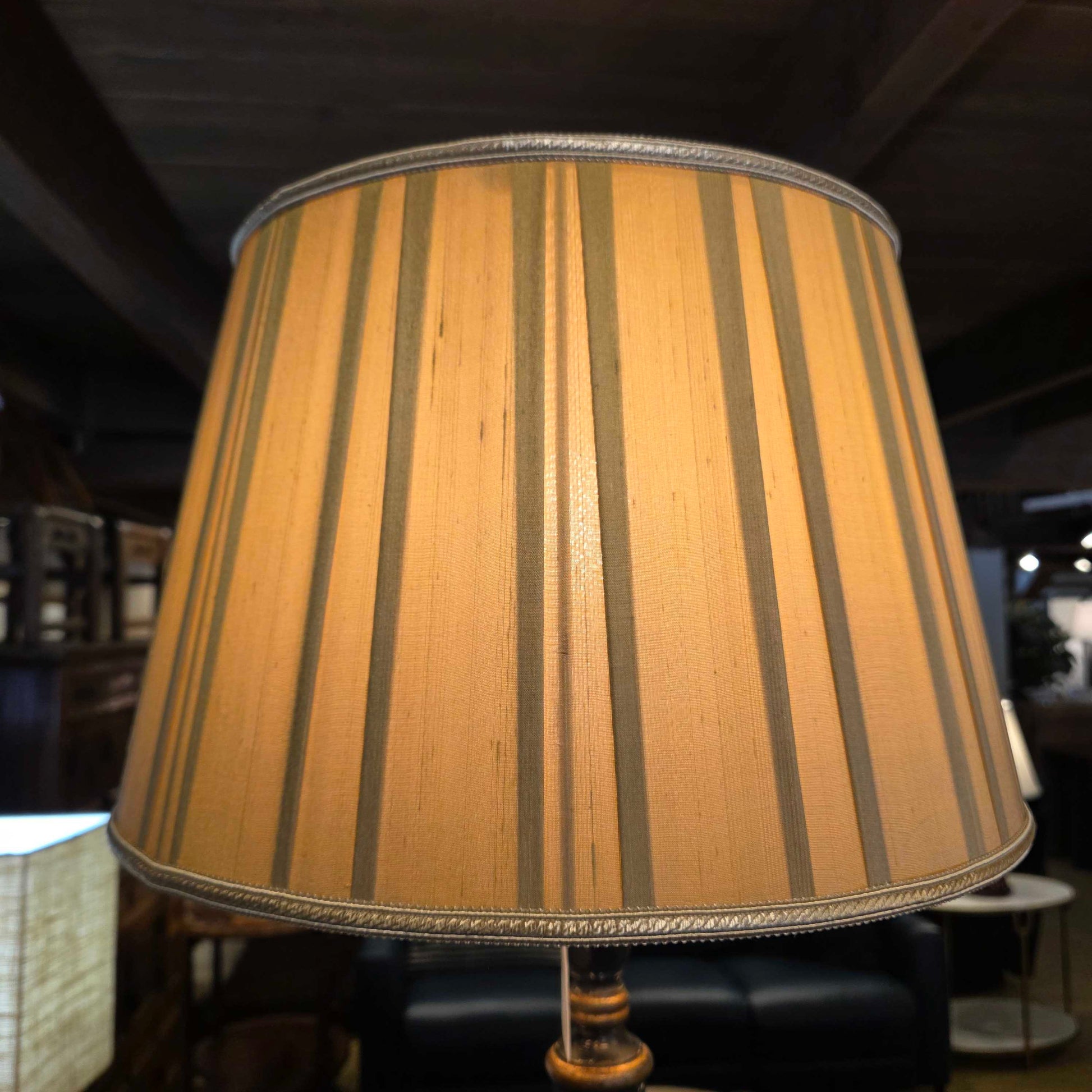 Striped lampshade with a blurred background