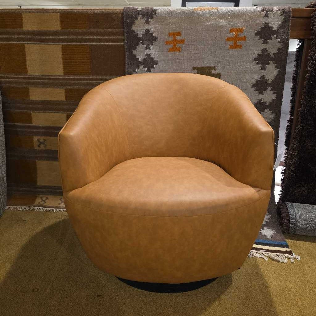 Faux Leather Barrel Swivel Chair
