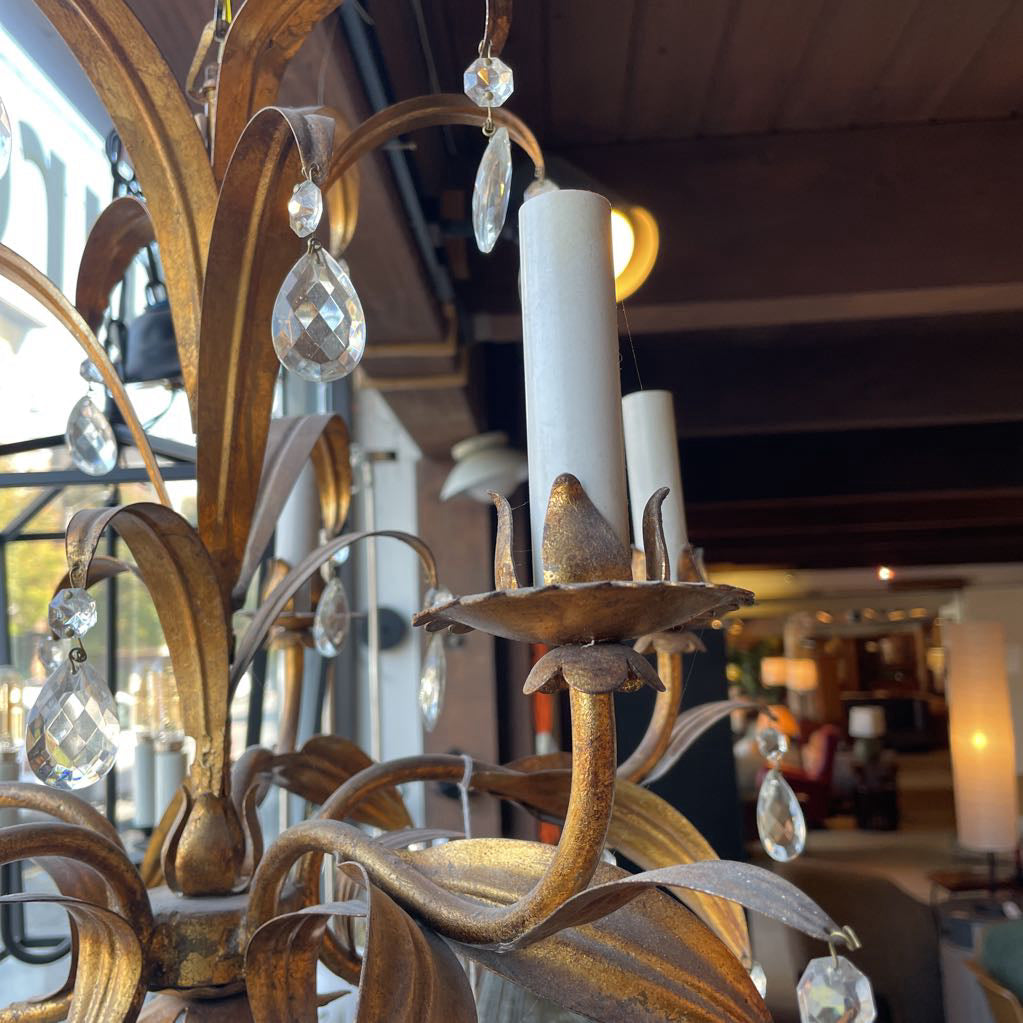 MAISON BAGUES Style Gilt Metal & Crystals Chandelier LAMPS
