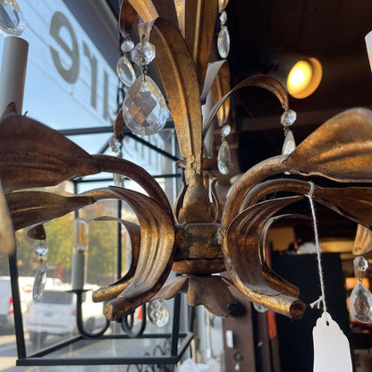 MAISON BAGUES Style Gilt Metal & Crystals Chandelier LAMPS