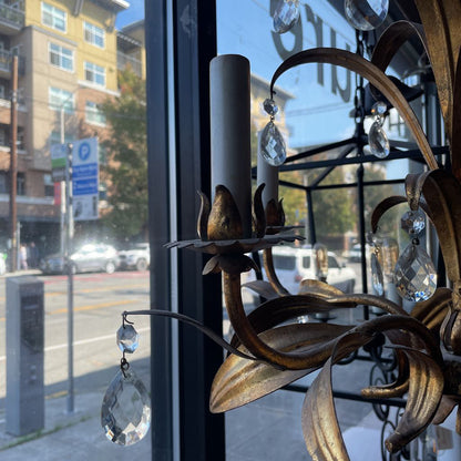 MAISON BAGUES Style Gilt Metal & Crystals Chandelier LAMPS