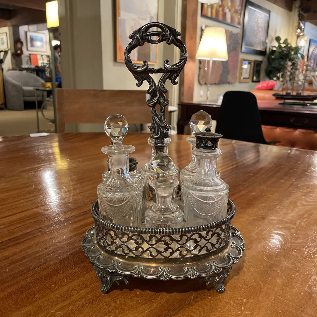 Antique Parisienne 7 Piece Silver and Crystal Cruet SET UNIQUE FINDS