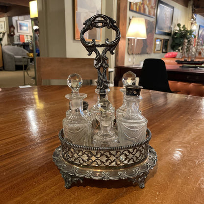 Antique Parisienne 7 Piece Silver and Crystal Cruet SET UNIQUE FINDS