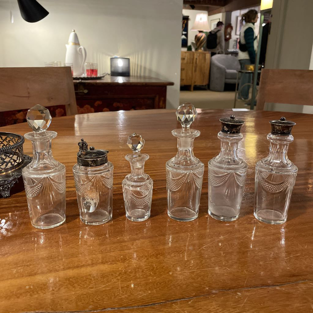 Antique Parisienne 7 Piece Silver and Crystal Cruet SET UNIQUE FINDS