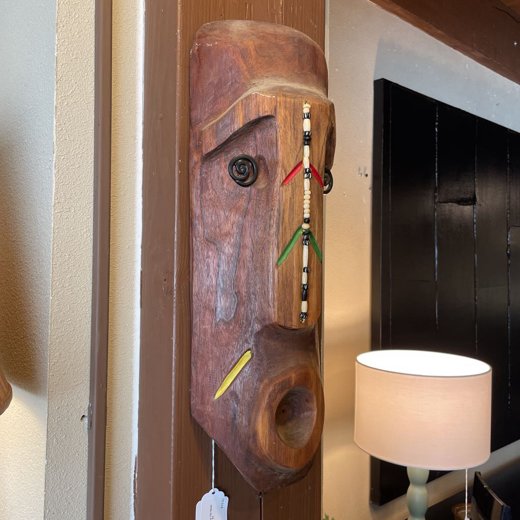 Heavy Carved Wood Tiki Mask with Beaded Detail UNIQUE FINDS