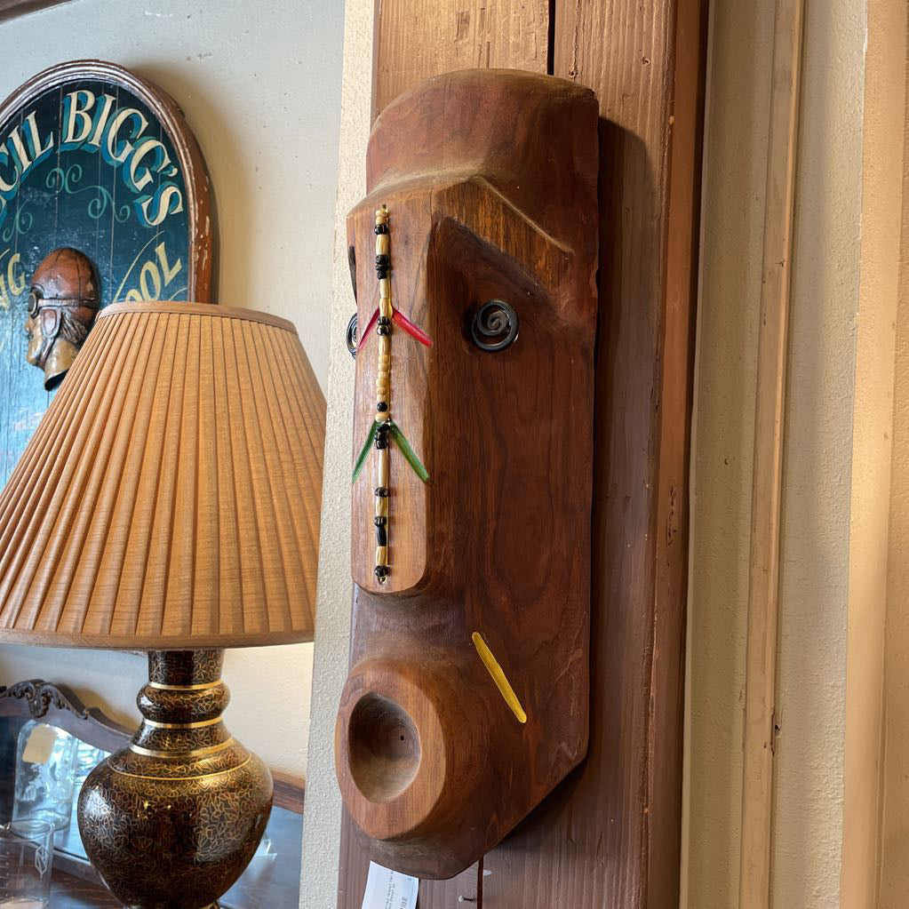 Heavy Carved Wood Tiki Mask with Beaded Detail UNIQUE FINDS