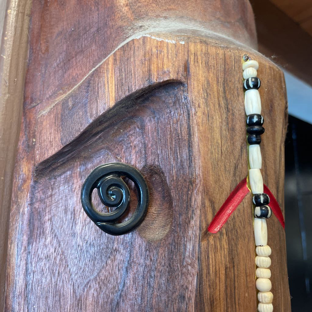 Heavy Carved Wood Tiki Mask with Beaded Detail UNIQUE FINDS