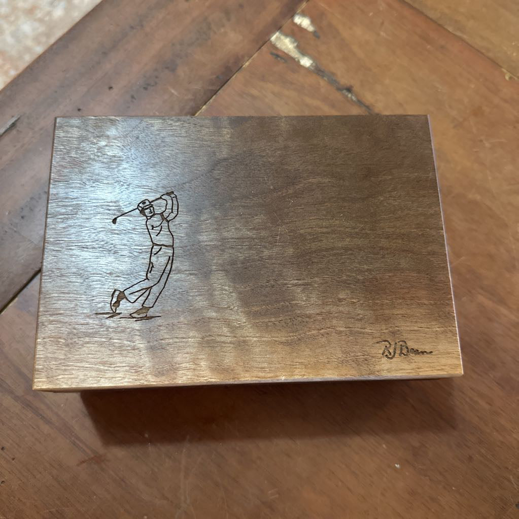 Handmade Wood Box W/ Mammoth Ivory Divot Pick UNIQUE FINDS