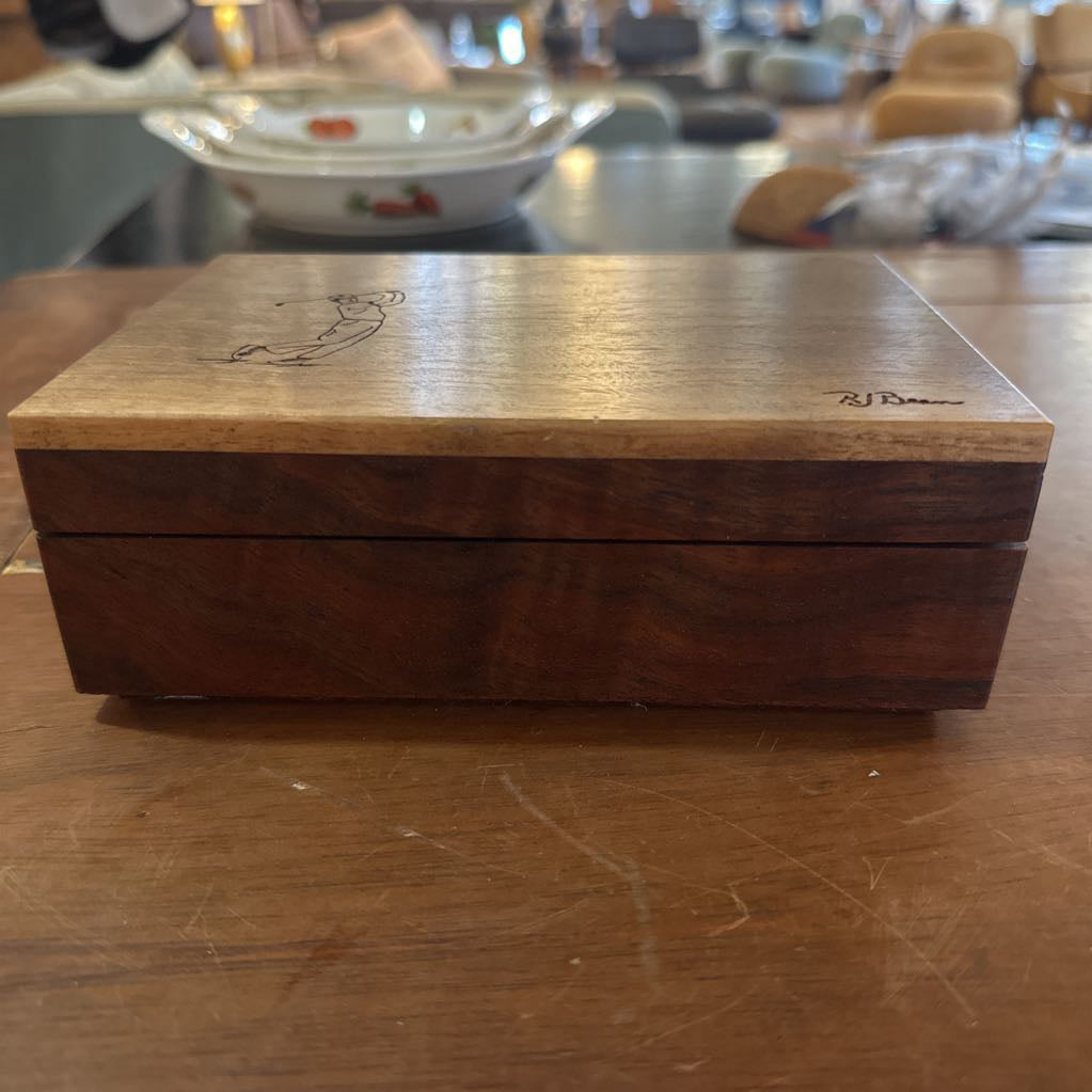 Handmade Wood Box W/ Mammoth Ivory Divot Pick UNIQUE FINDS