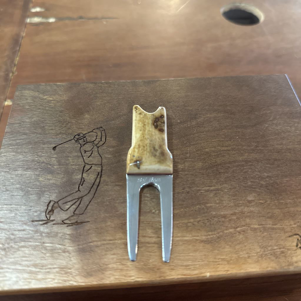 Handmade Wood Box W/ Mammoth Ivory Divot Pick UNIQUE FINDS