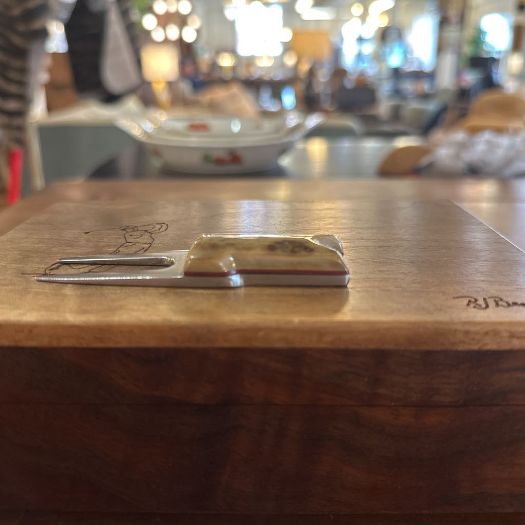 Handmade Wood Box W/ Mammoth Ivory Divot Pick UNIQUE FINDS