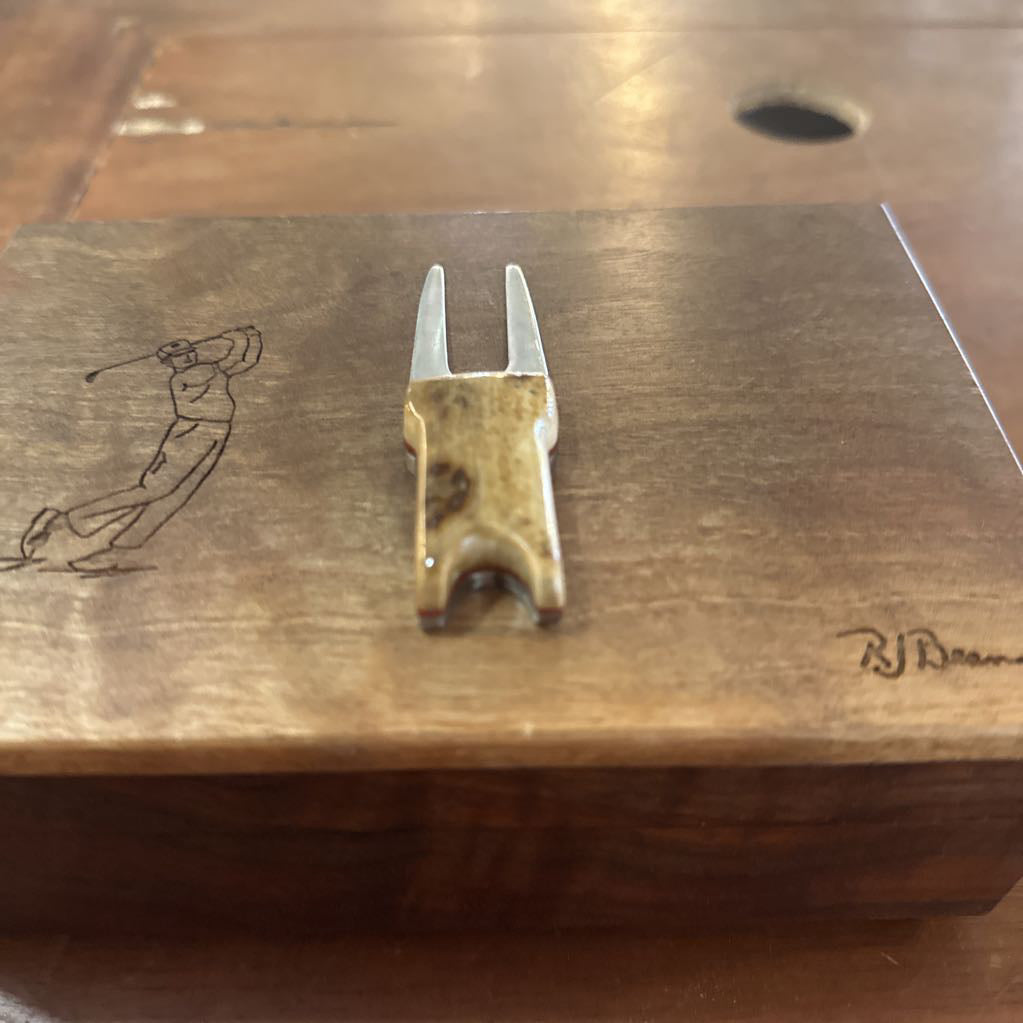 Handmade Wood Box W/ Mammoth Ivory Divot Pick UNIQUE FINDS