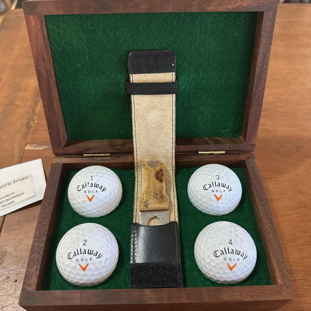 Handmade Wood Box W/ Mammoth Ivory Divot Pick UNIQUE FINDS