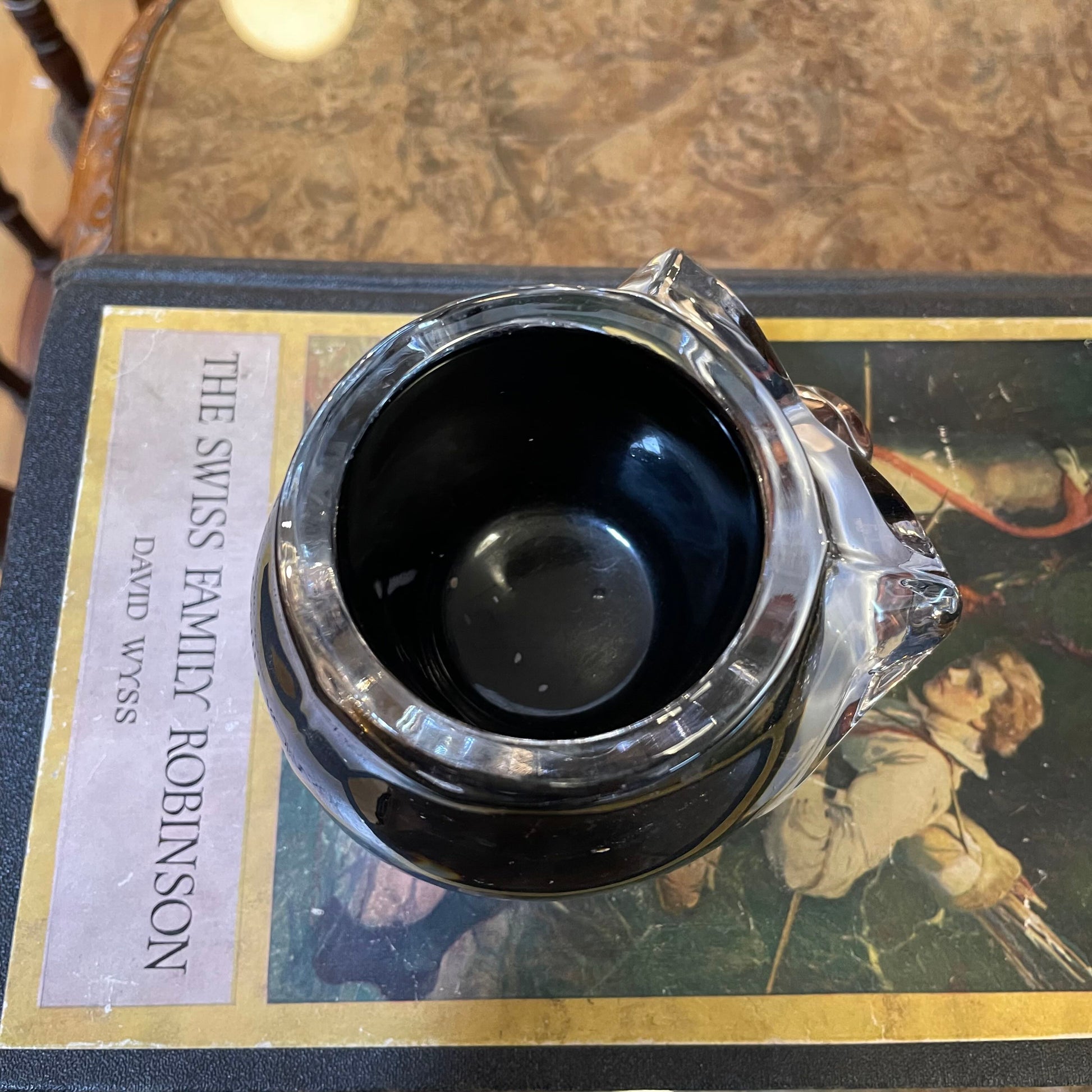 Black Glass with Clear Overlay Skull Pot UNIQUE FINDS